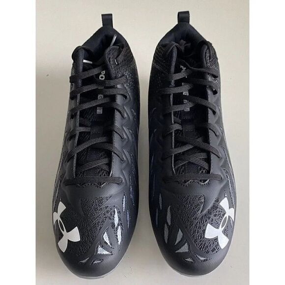 Men's Sz 12.5 Under Armour Spotlight UA Football Cleats Black 3023963-001 NEW - Picture 2 of 9